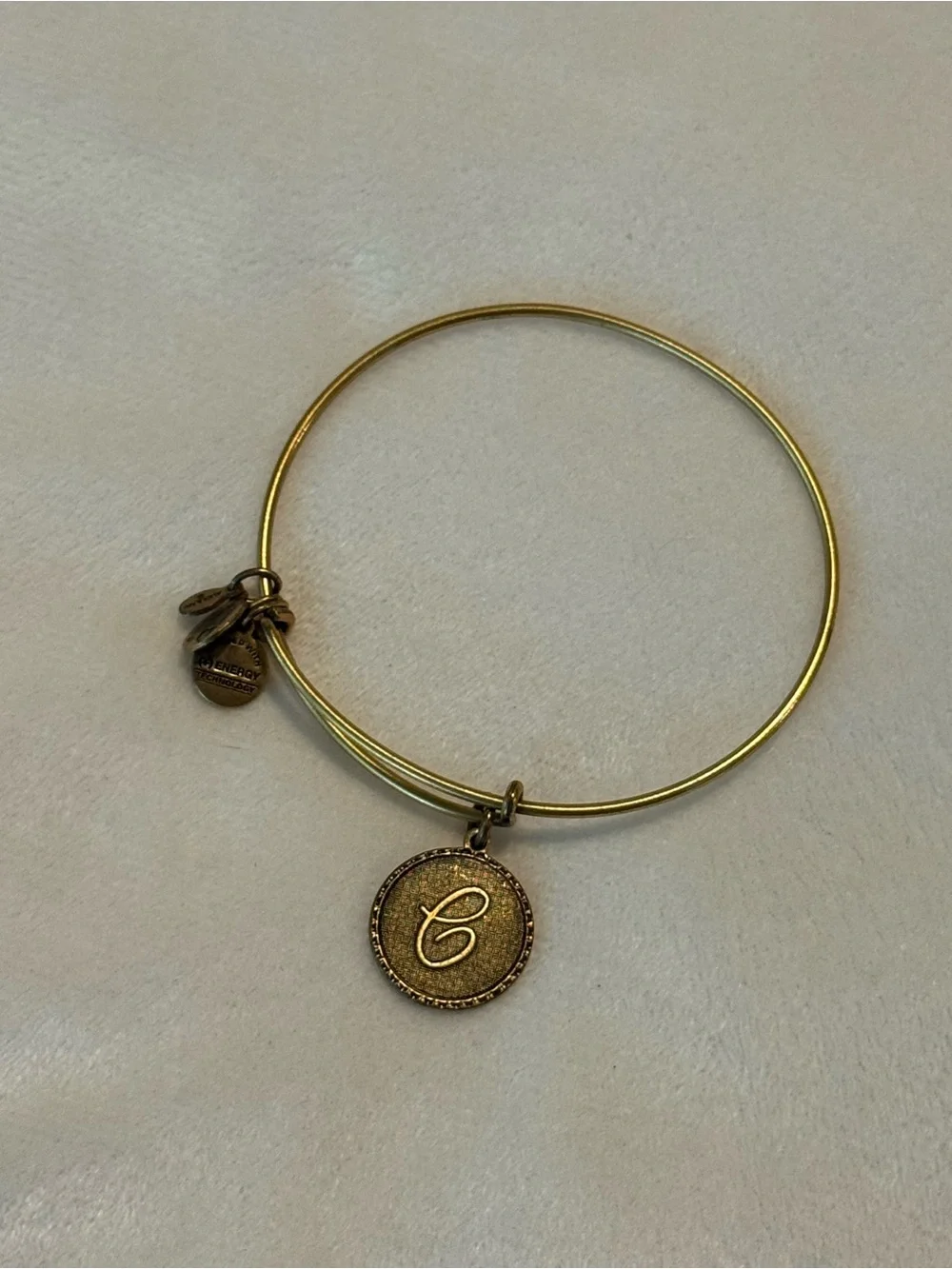 Alex and Ani Initial C Script Charm Expandable Gold Bangle Bracelet